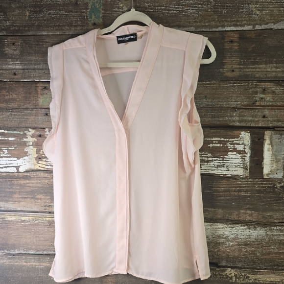 Karl Lagerfeld Tops - Karl Lagerfeld Pale Pink Sleeveless Blouse with Mandarin Collar, Size L
